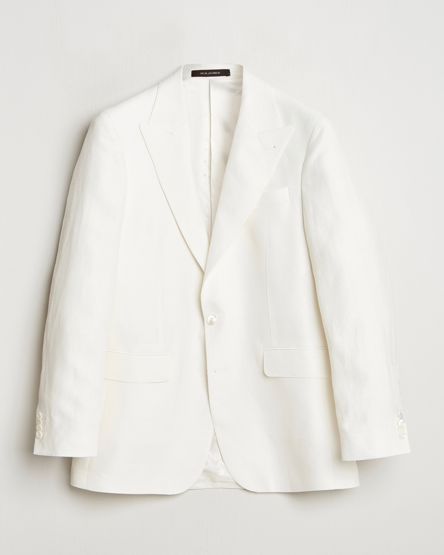Homme | Blazers | Oscar Jacobson | Faldo Diagonal Linen/Tencel Tuxedo White
