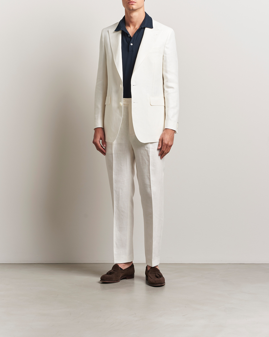 Homme | Blazers | Oscar Jacobson | Faldo Diagonal Linen/Tencel Tuxedo White