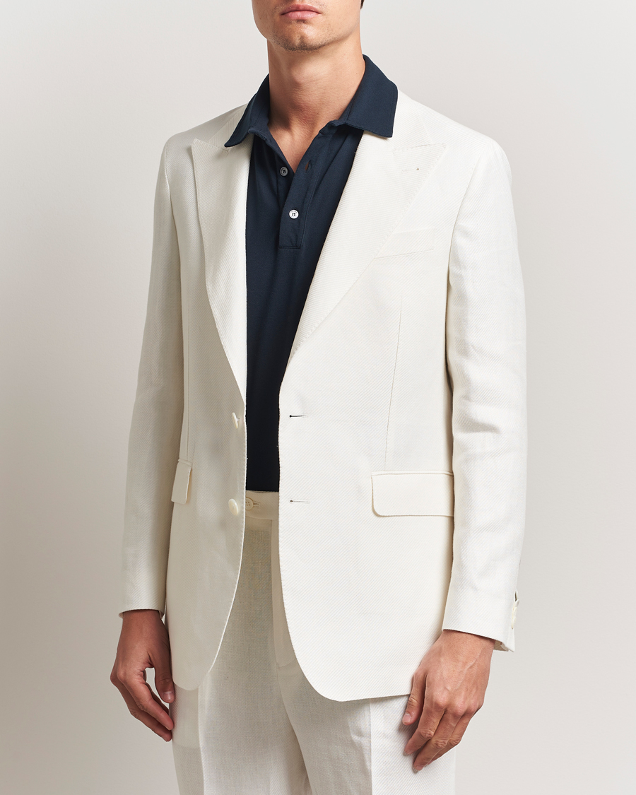 Homme | Blazers | Oscar Jacobson | Faldo Diagonal Linen/Tencel Tuxedo White