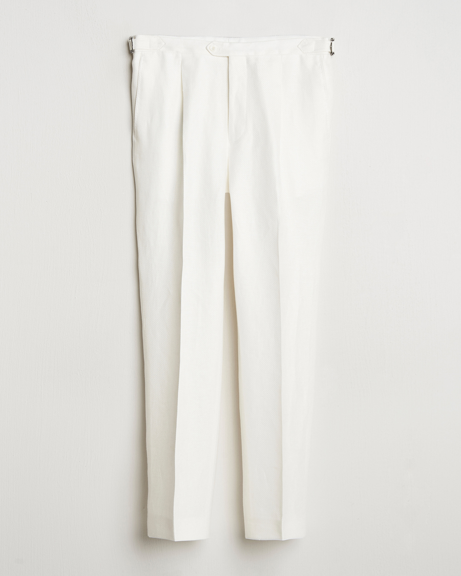 Homme | Pantalons | Oscar Jacobson | Delon Diagonal Linen/Tencel Trousers White