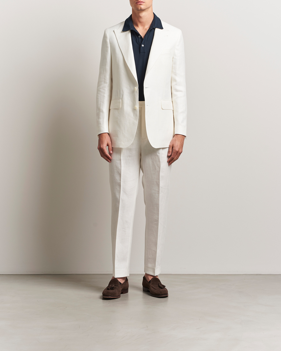 Homme | Pantalons | Oscar Jacobson | Delon Diagonal Linen/Tencel Trousers White