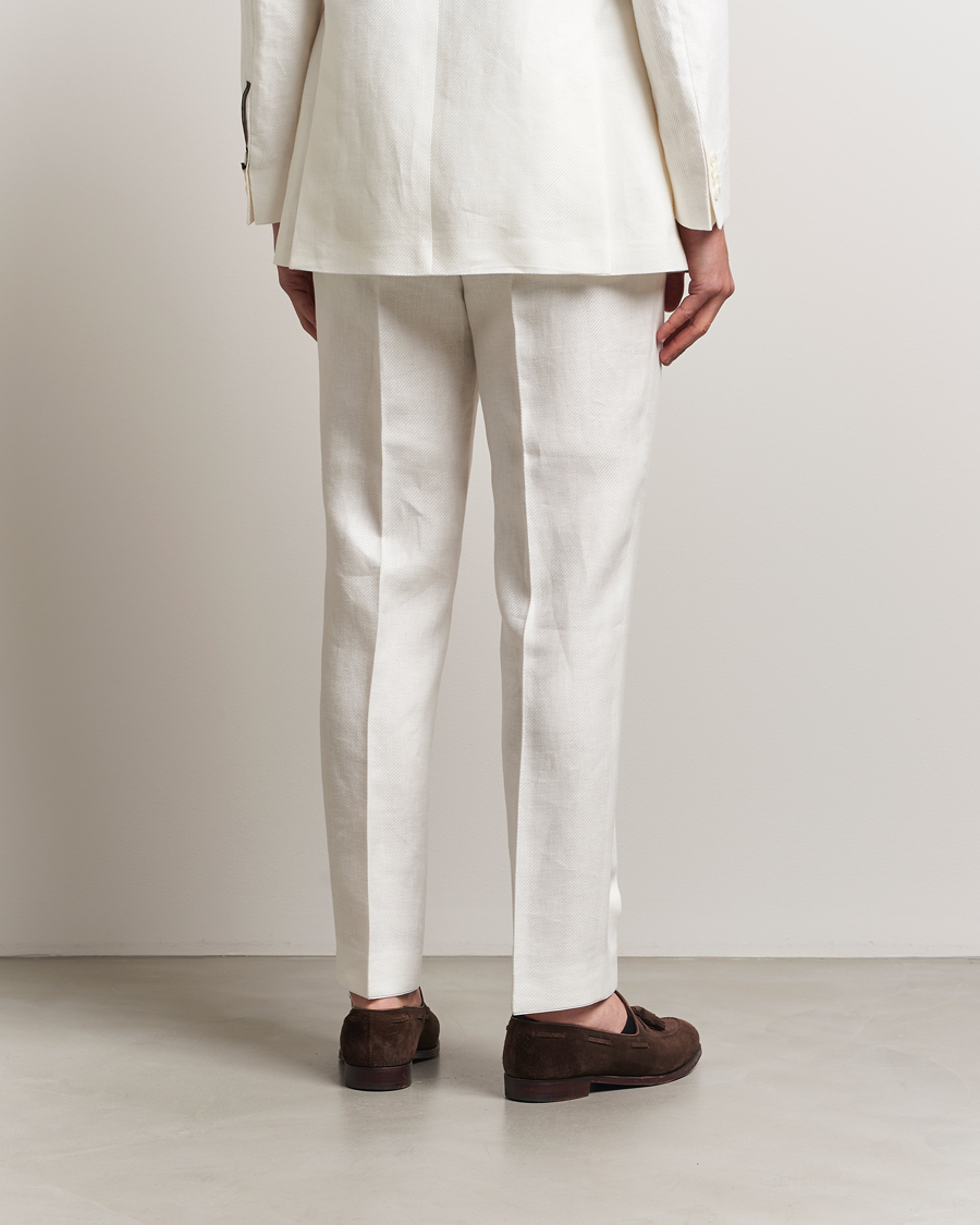 Homme | Pantalons | Oscar Jacobson | Delon Diagonal Linen/Tencel Trousers White