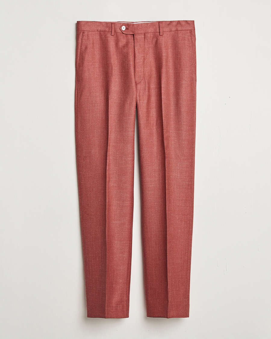 Homme | Pantalons | Oscar Jacobson | Del S Wool/Silk/Linen Trousers Red