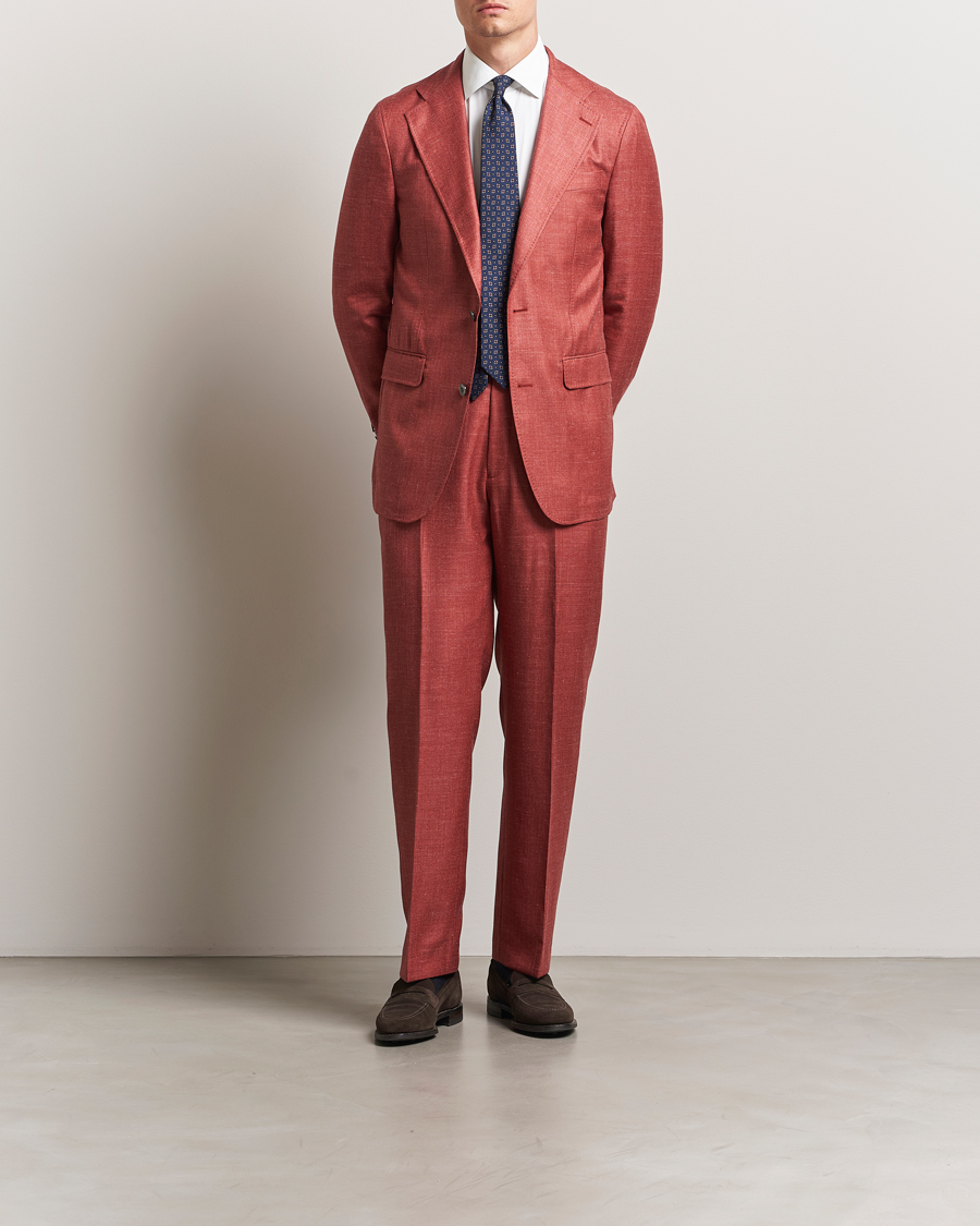 Homme | Pantalons | Oscar Jacobson | Del S Wool/Silk/Linen Trousers Red