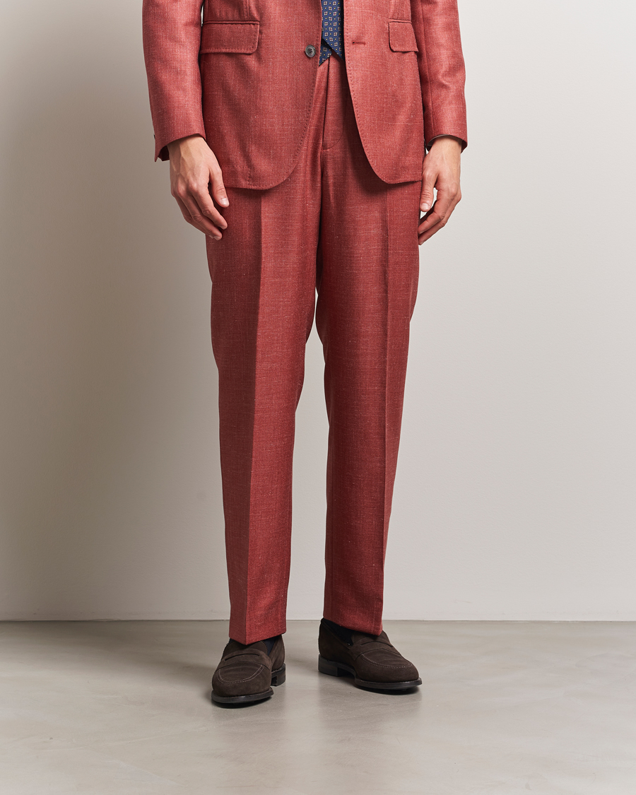 Homme | Pantalons | Oscar Jacobson | Del S Wool/Silk/Linen Trousers Red