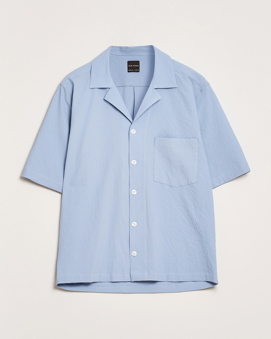 Homme | Chemises | Oscar Jacobson | Reg Fit Cuba Seersucker Shirt Light Blue