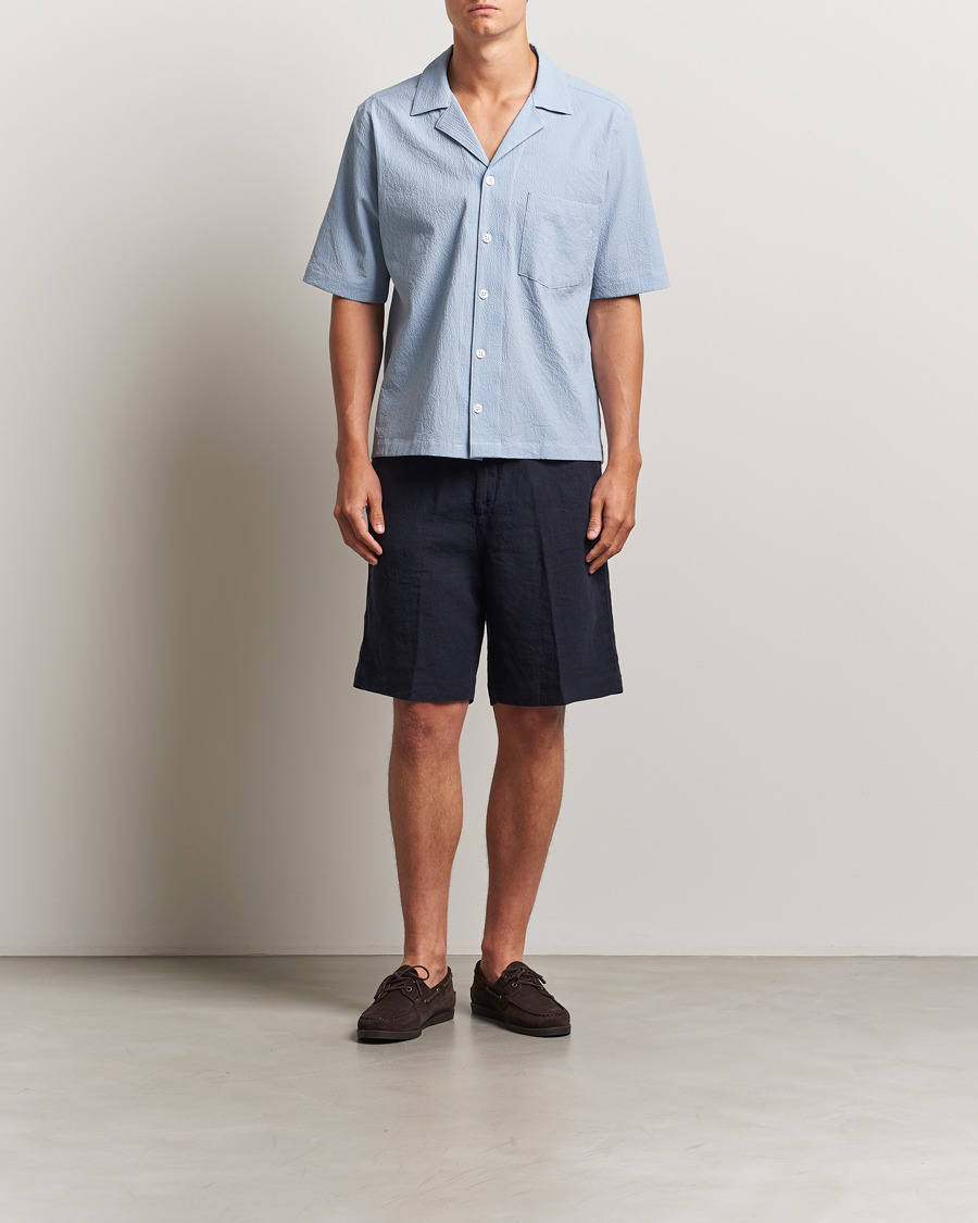 Homme | Chemises | Oscar Jacobson | Reg Fit Cuba Seersucker Shirt Light Blue