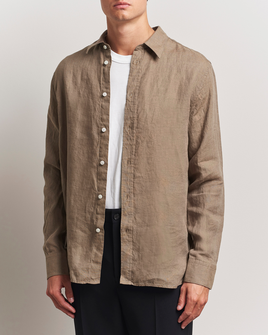 Homme | Chemises | J.Lindeberg | Linen Melange Shirt Nutmeg