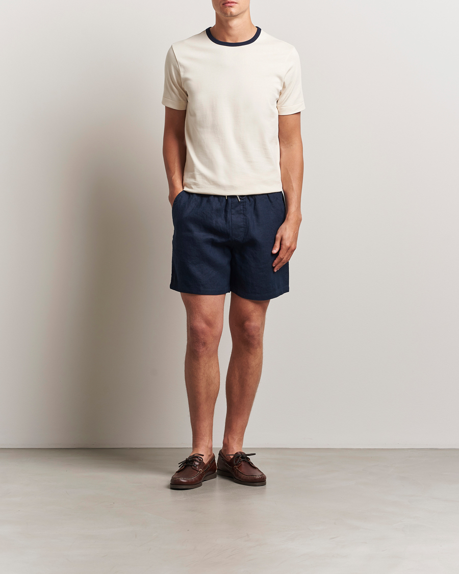 Homme | Shorts | NN07 | Gregor Linen Drawstring Shorts Navy Blue