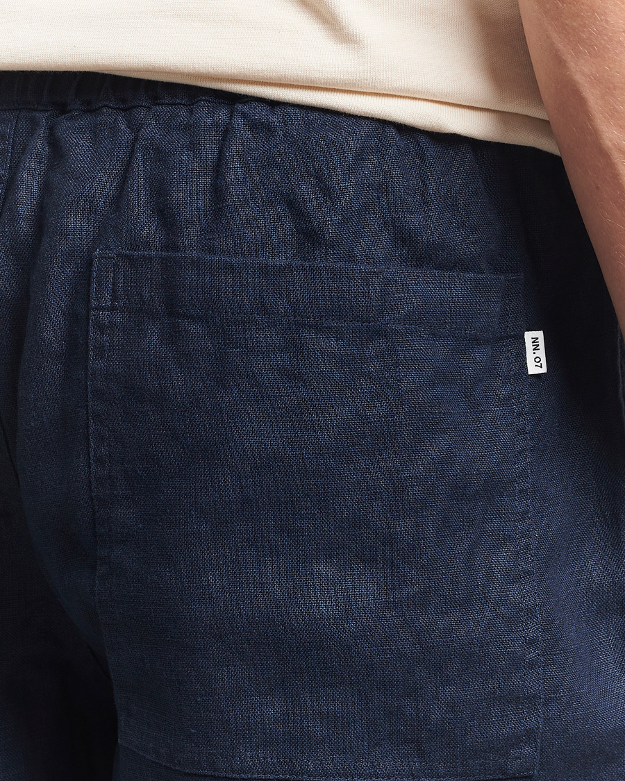 Homme | Shorts | NN07 | Gregor Linen Drawstring Shorts Navy Blue