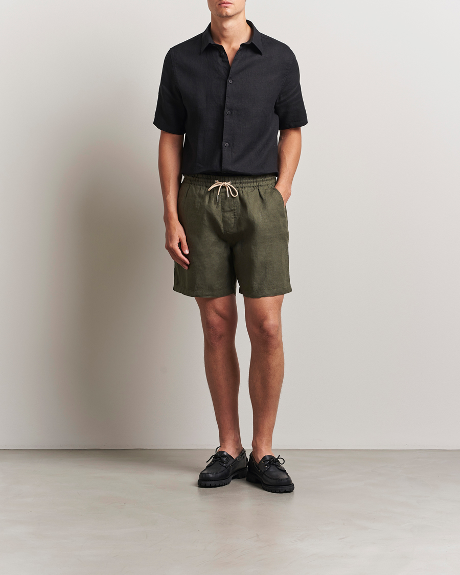 Homme | Shorts | NN07 | Gregor Linen Drawstring Shorts Croc Green