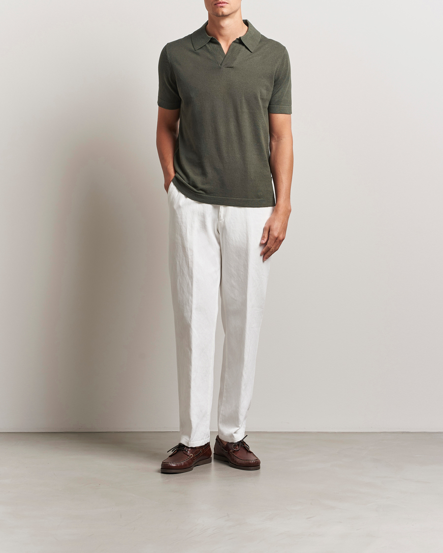 Homme | Polos | NN07 | Ryan Cotton/Linen Polo Croc Green
