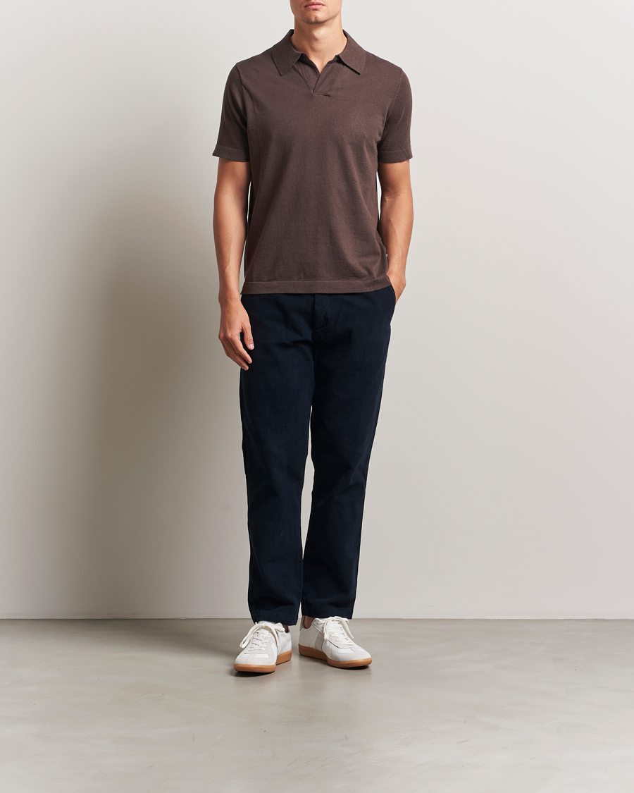 Homme | Polos | NN07 | Ryan Cotton/Linen Polo Coffee