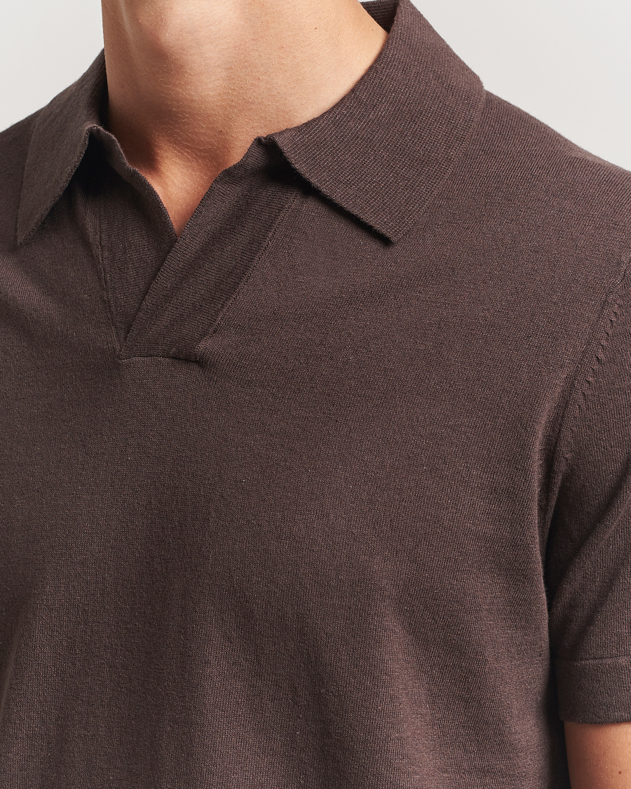 Homme | Polos | NN07 | Ryan Cotton/Linen Polo Coffee