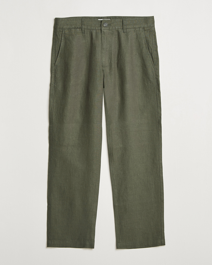 Homme | Pantalons | NN07 | Aden Regular Fit Linen Trousers Croc Green
