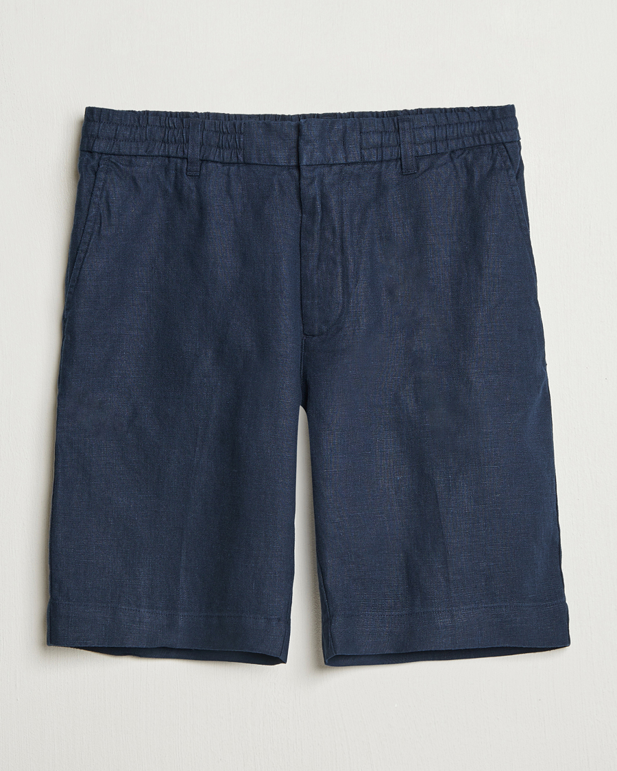 Homme | Shorts | NN07 | Billie Pleated Linen Drawstring Shorts Navy Blue
