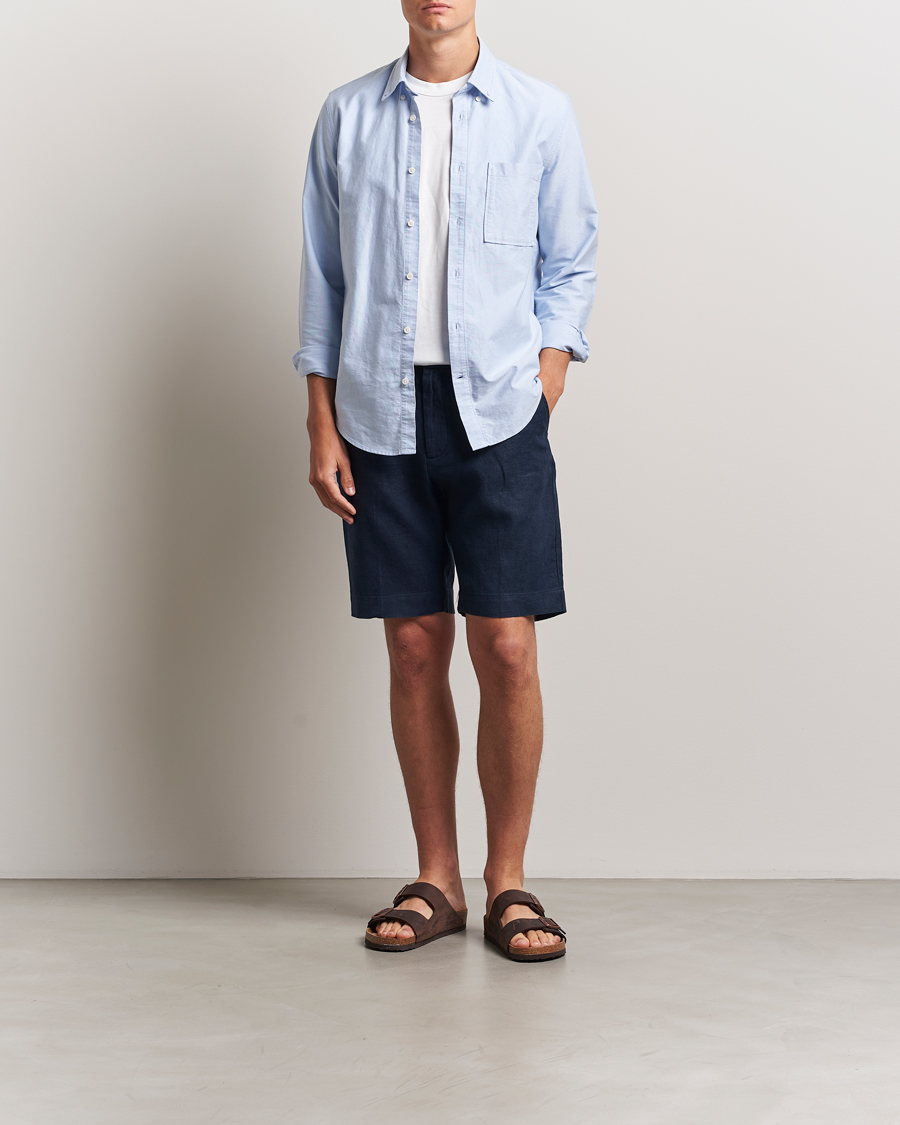 Homme | Shorts | NN07 | Billie Pleated Linen Drawstring Shorts Navy Blue