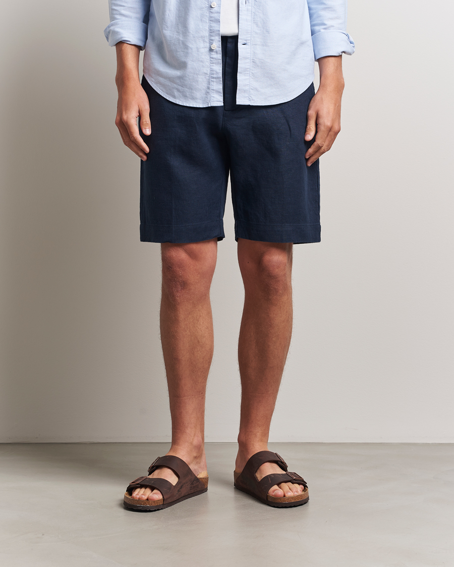Homme | Shorts | NN07 | Billie Pleated Linen Drawstring Shorts Navy Blue