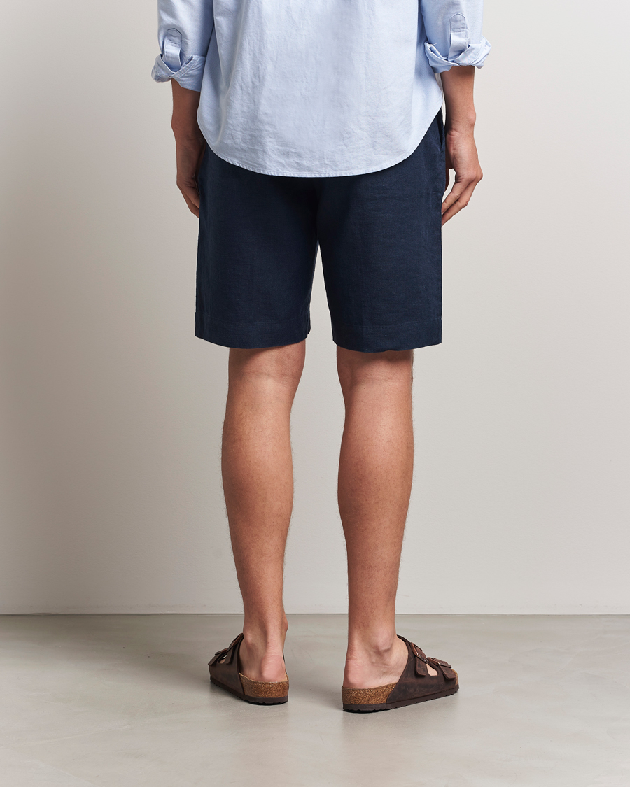 Homme | Shorts | NN07 | Billie Pleated Linen Drawstring Shorts Navy Blue