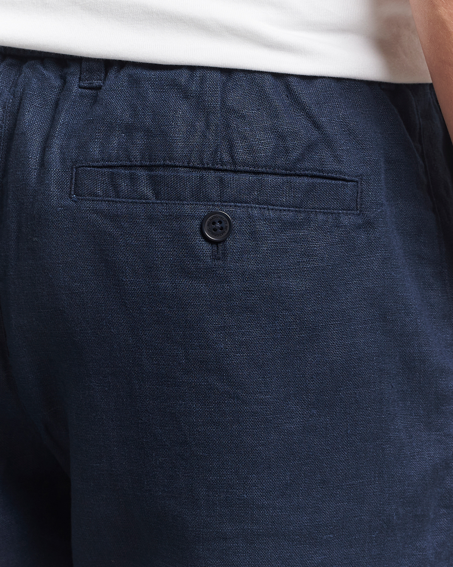 Homme | Shorts | NN07 | Billie Pleated Linen Drawstring Shorts Navy Blue