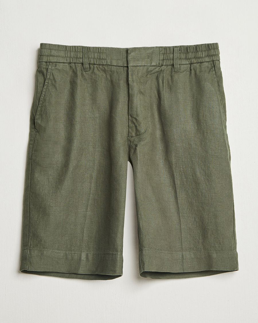 Homme | Shorts | NN07 | Billie Pleated Linen Drawstring Shorts Croc Green