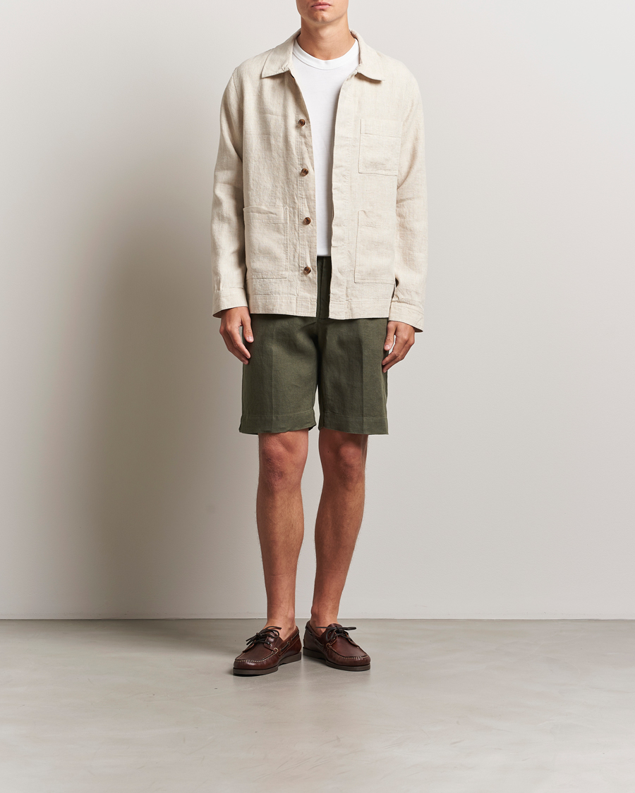 Homme | Shorts | NN07 | Billie Pleated Linen Drawstring Shorts Croc Green