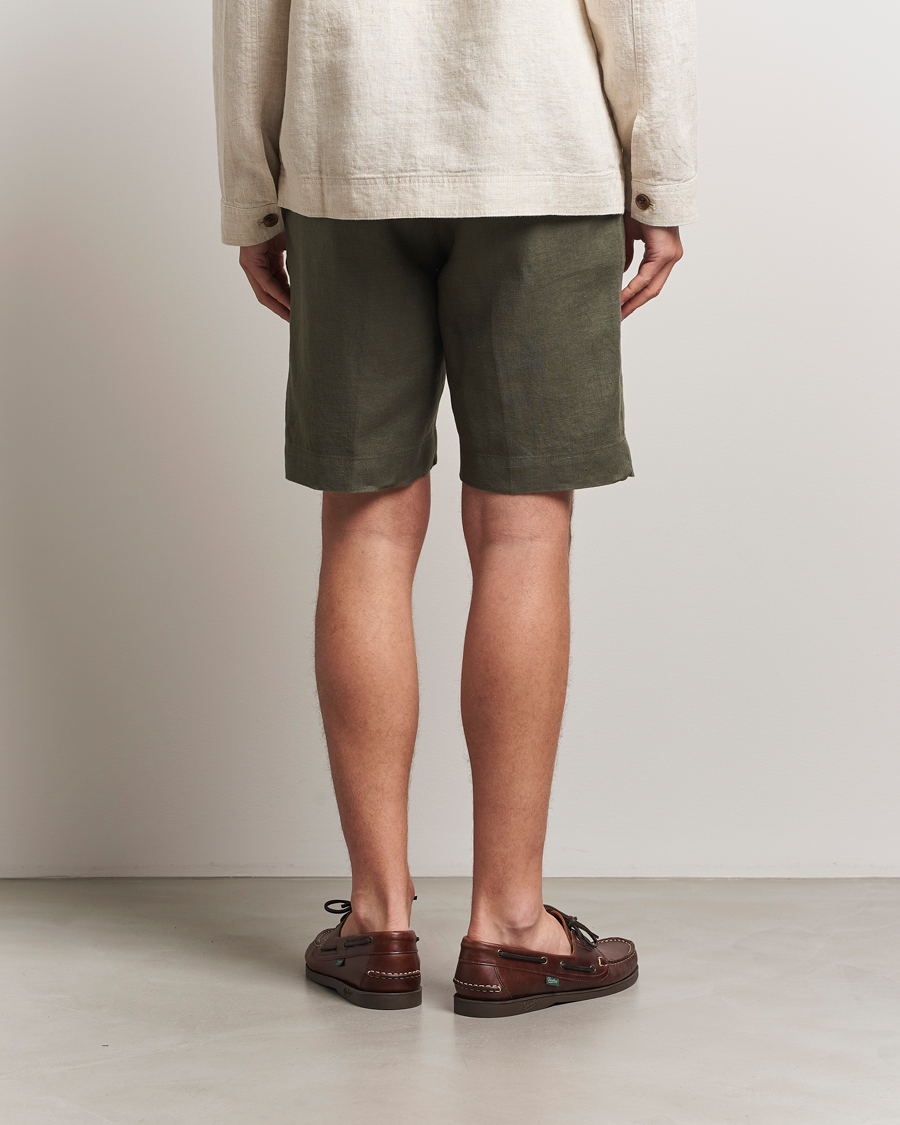 Homme | Shorts | NN07 | Billie Pleated Linen Drawstring Shorts Croc Green