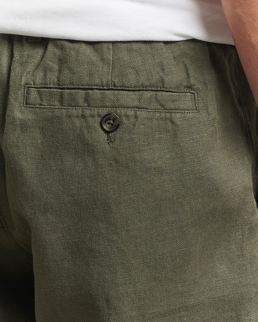 Homme | Shorts | NN07 | Billie Pleated Linen Drawstring Shorts Croc Green