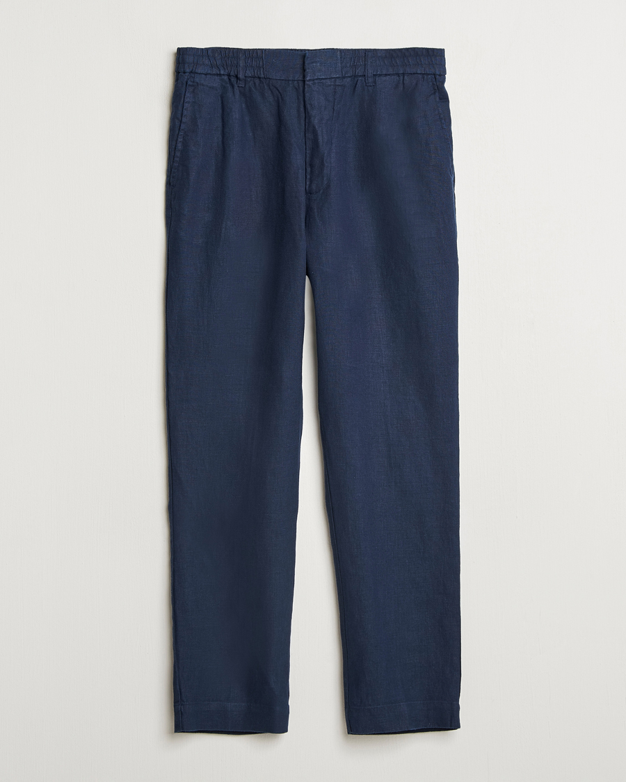 Homme | Pantalons | NN07 | Billie Linen Drawstring Trousers Navy Blue