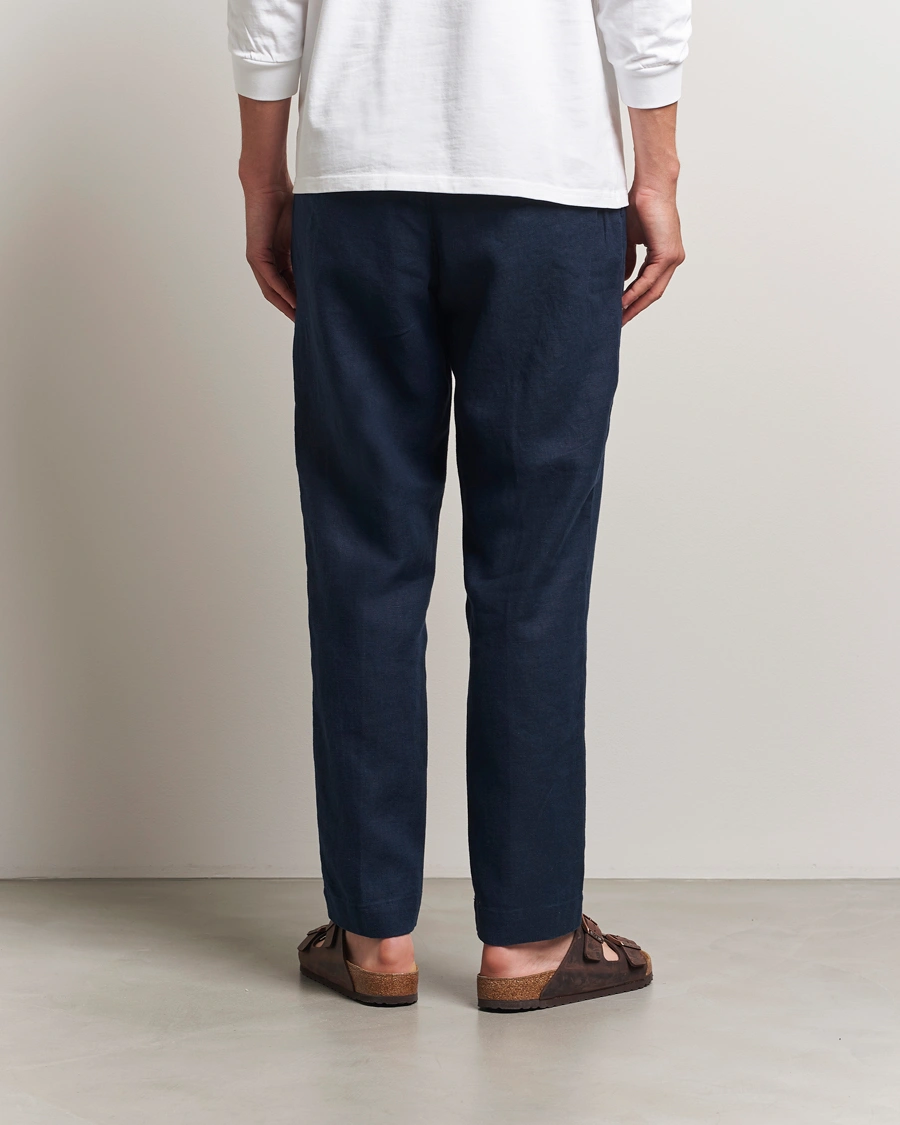 Homme | Pantalons | NN07 | Billie Linen Drawstring Trousers Navy Blue