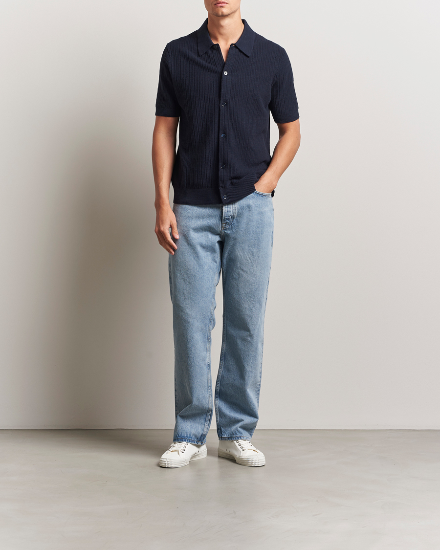 Homme | Chemises | NN07 | Nolan Knitted Short Sleeve Shirt Navy Blue