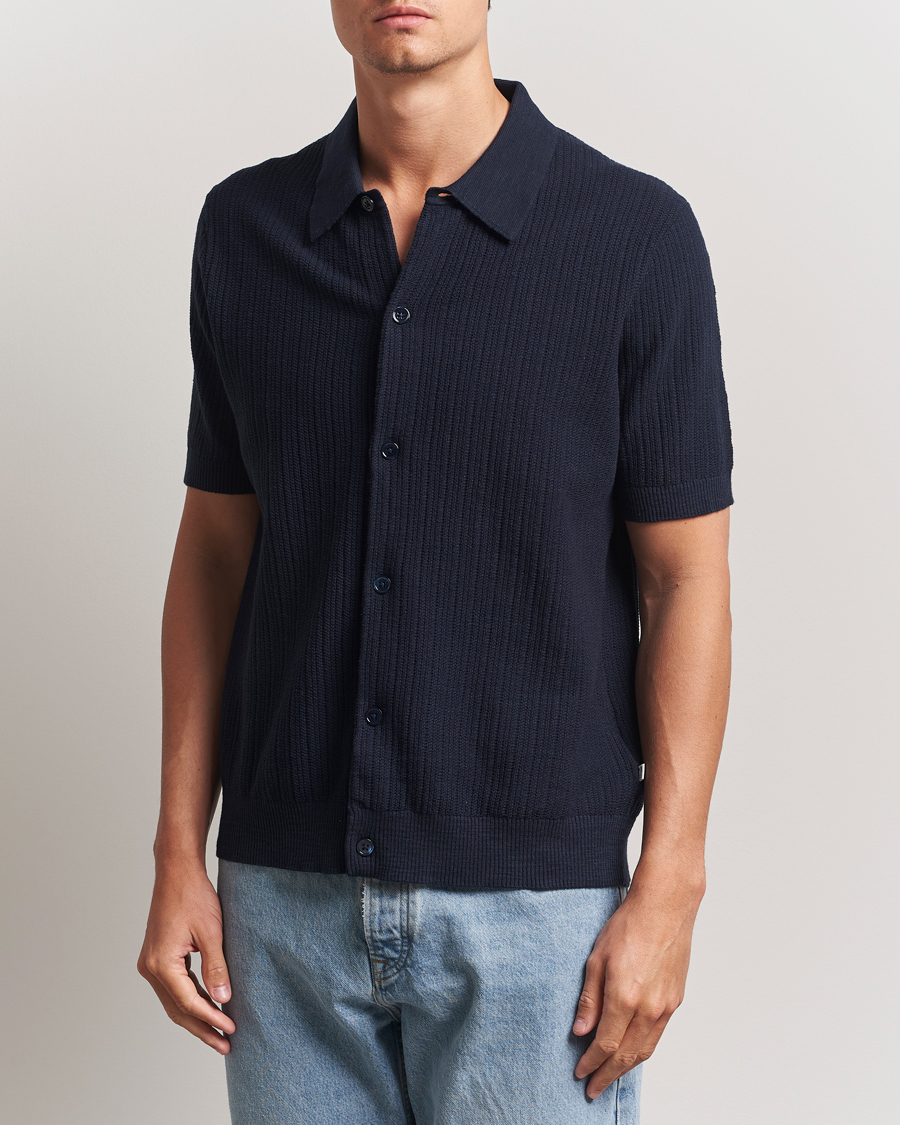 Homme | Chemises | NN07 | Nolan Knitted Short Sleeve Shirt Navy Blue