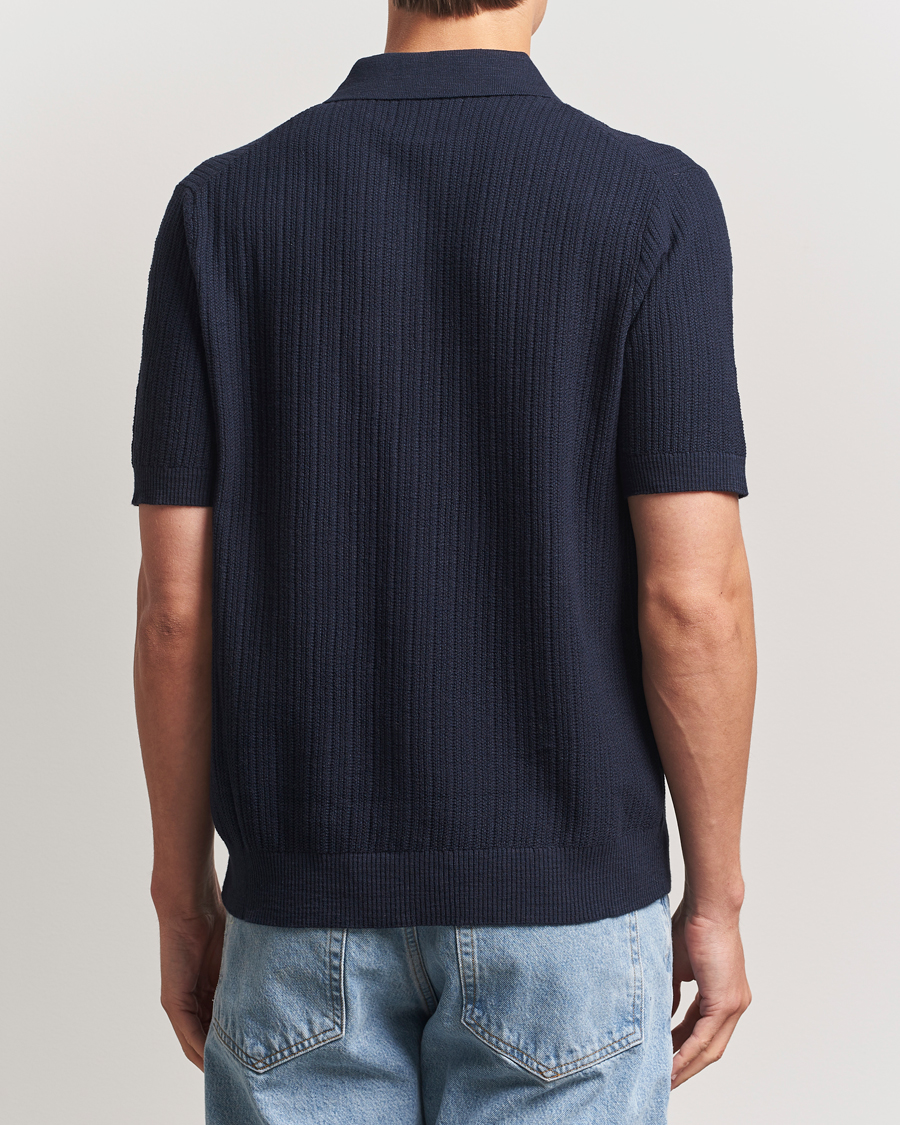 Homme | Chemises | NN07 | Nolan Knitted Short Sleeve Shirt Navy Blue