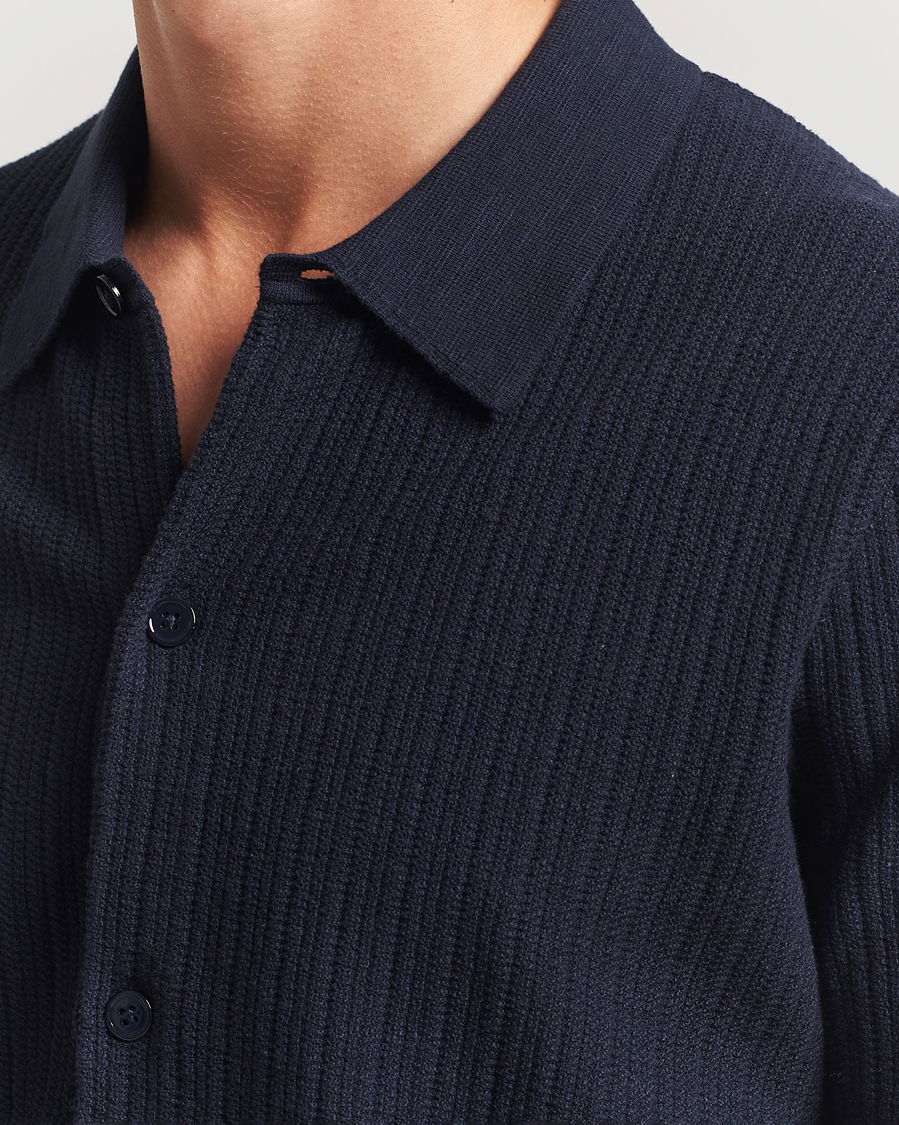 Homme | Chemises | NN07 | Nolan Knitted Short Sleeve Shirt Navy Blue