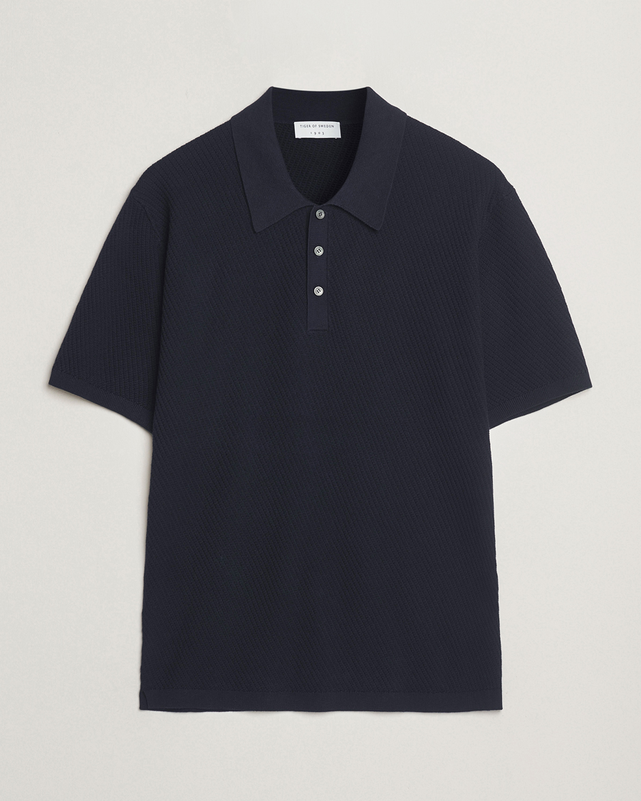 Homme | Polos | Tiger of Sweden | Reid Structured Knitted Polo Bruised Blue