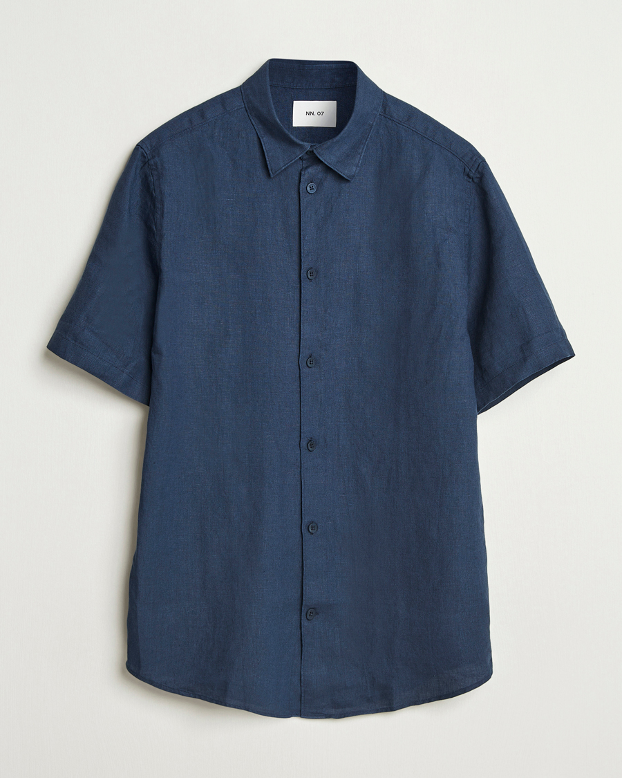 Homme | Chemises | NN07 | Enzo Linen Short Sleeve Shirt Navy Blue