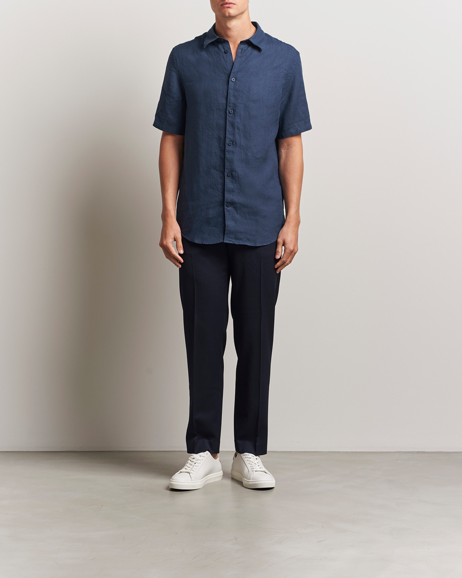 Homme | Chemises | NN07 | Enzo Linen Short Sleeve Shirt Navy Blue