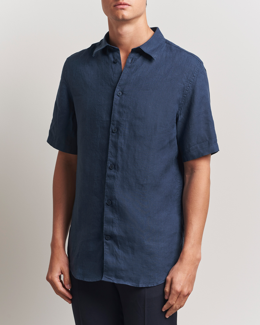 Homme | Chemises | NN07 | Enzo Linen Short Sleeve Shirt Navy Blue