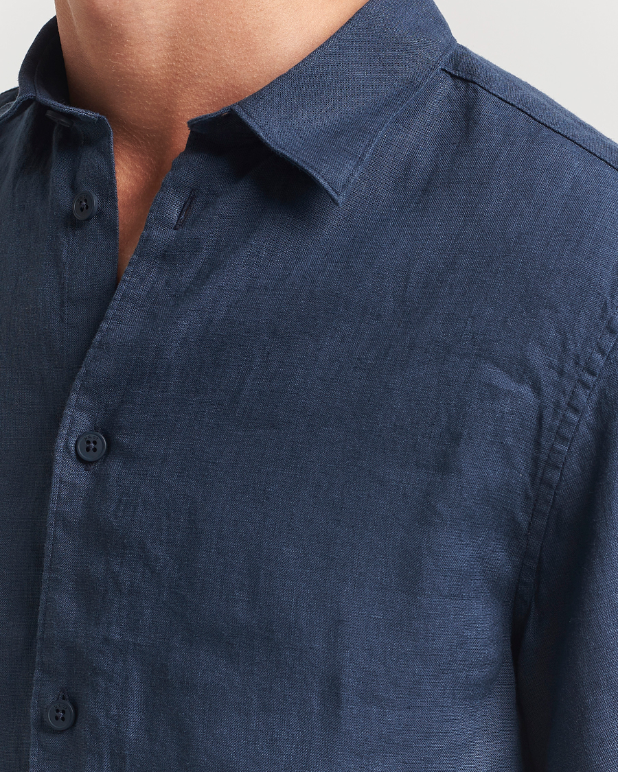 Homme | Chemises | NN07 | Enzo Linen Short Sleeve Shirt Navy Blue