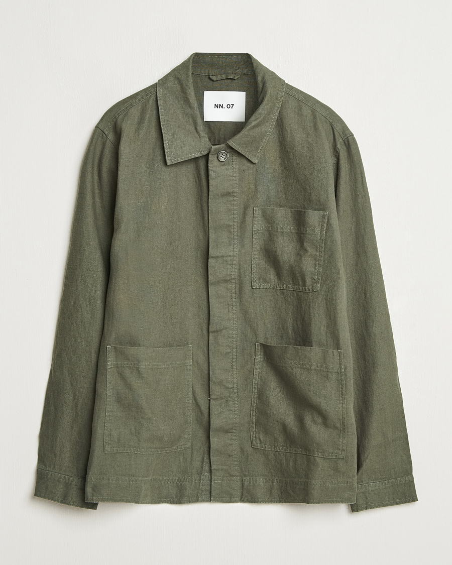 Homme | Chemises | NN07 | Olav Linen Overshirt Croc Green