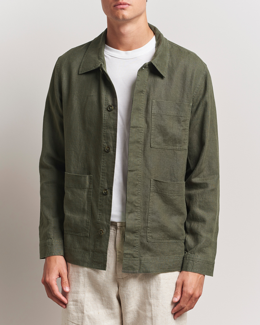 Homme | Chemises | NN07 | Olav Linen Overshirt Croc Green
