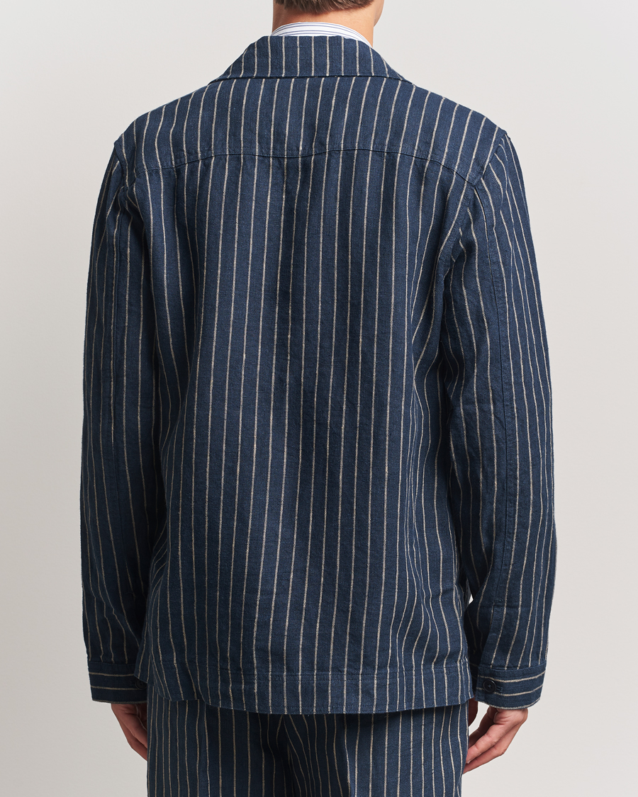 Homme | Chemises | NN07 | Olav Linen Pinstriped Overshirt Navy Blue