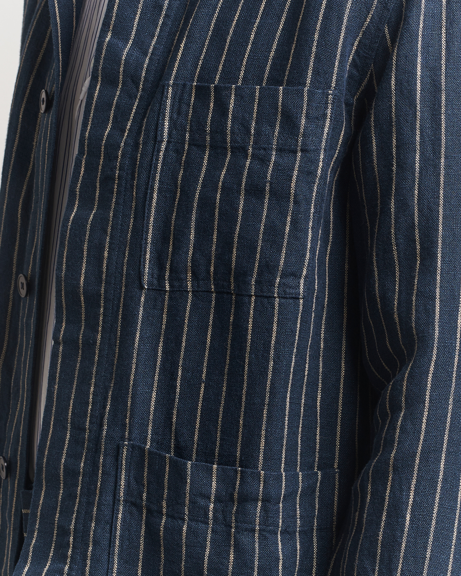 Homme | Chemises | NN07 | Olav Linen Pinstriped Overshirt Navy Blue
