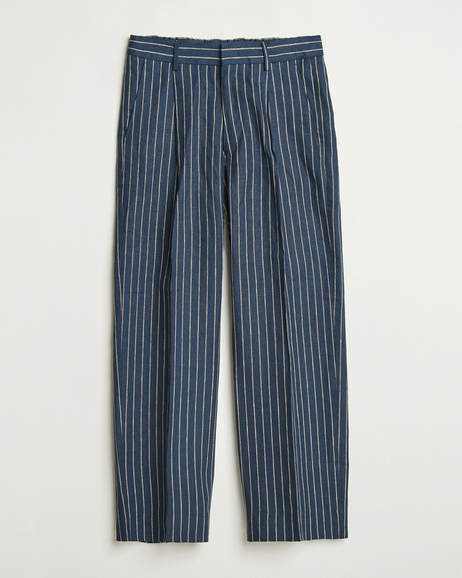 Homme | Pantalons | NN07 | Kay Linen Pinstriped Trousers Navy Blue