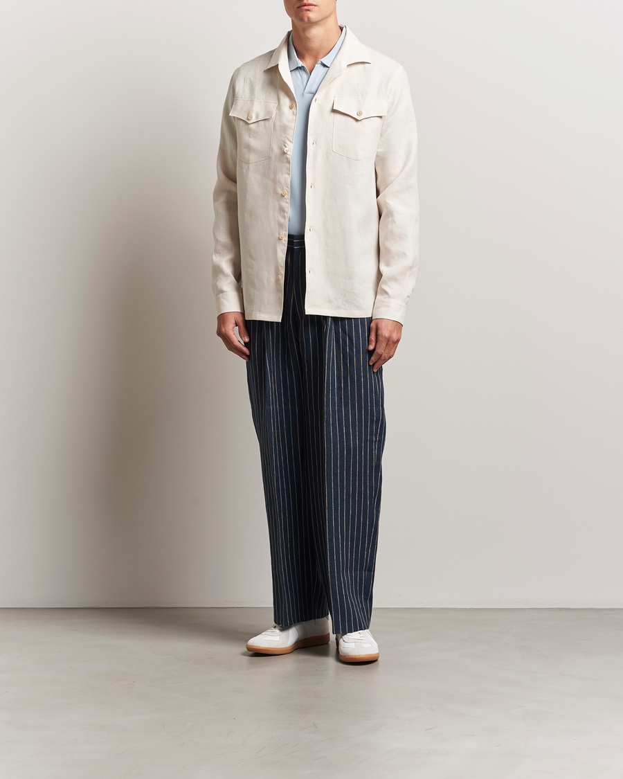 Homme | Pantalons | NN07 | Kay Linen Pinstriped Trousers Navy Blue