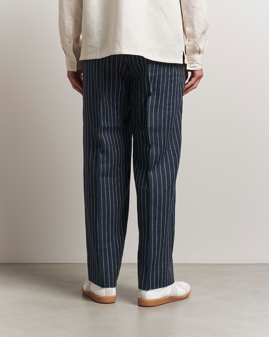 Homme | Pantalons | NN07 | Kay Linen Pinstriped Trousers Navy Blue