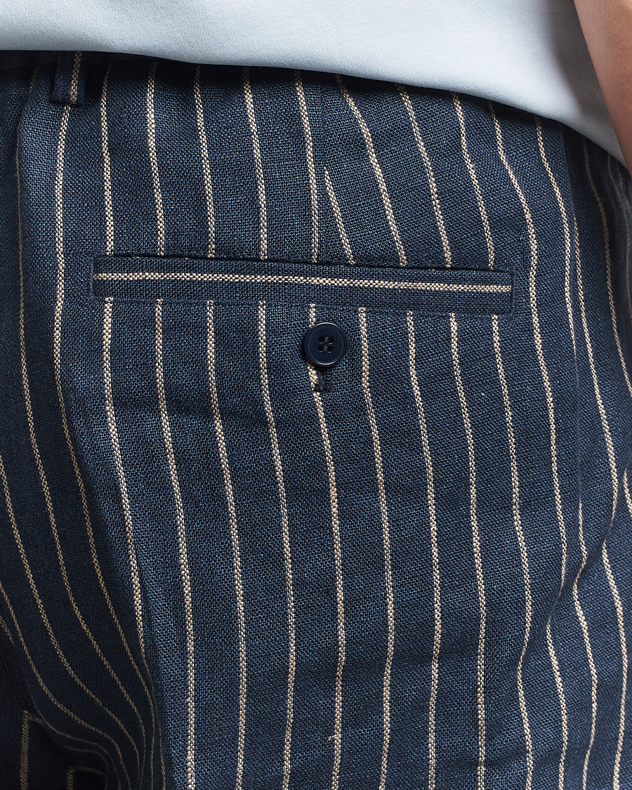 Homme | Pantalons | NN07 | Kay Linen Pinstriped Trousers Navy Blue