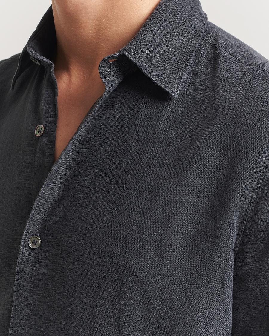 Homme | Chemises | A Day's March | Clean Cut Linen Shirt Off Black