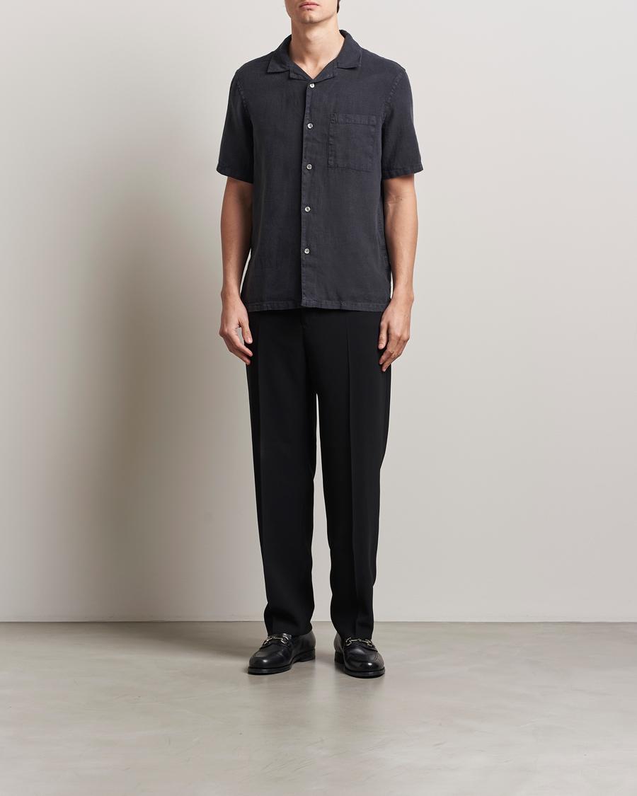 Homme | Chemises | A Day's March | Yamu Linen Short Sleeve Shirt Off Black