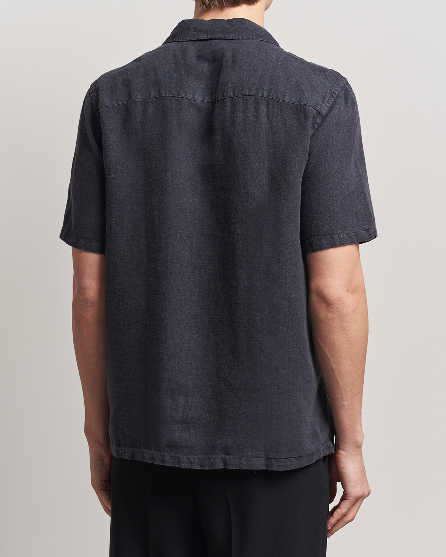 Homme | Chemises | A Day's March | Yamu Linen Short Sleeve Shirt Off Black